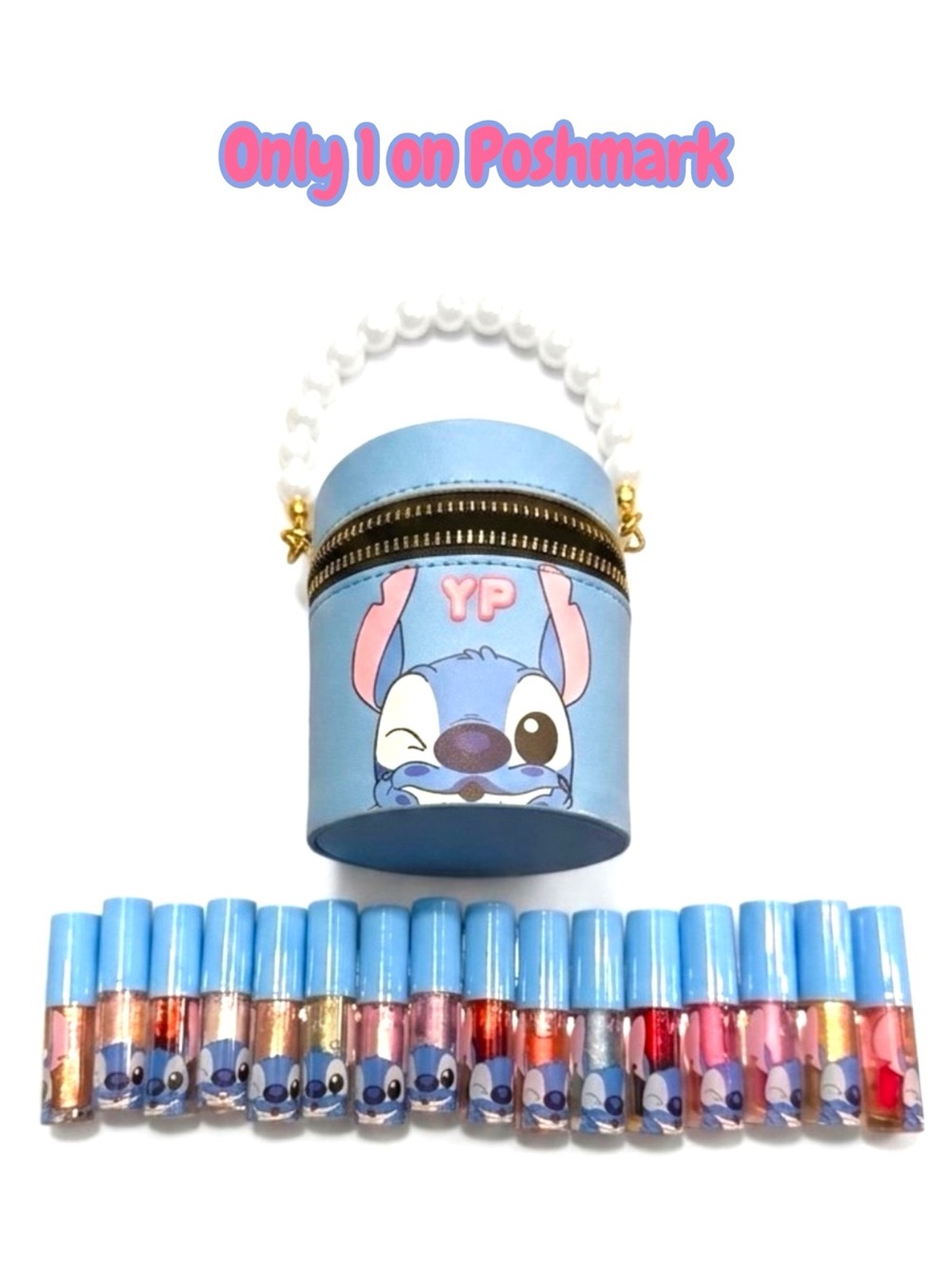 Stitch Lip Gloss Set 16 Mini Glosses Pearl Handle Cosmetic Bag New Great Gift - Picture 1 of 5